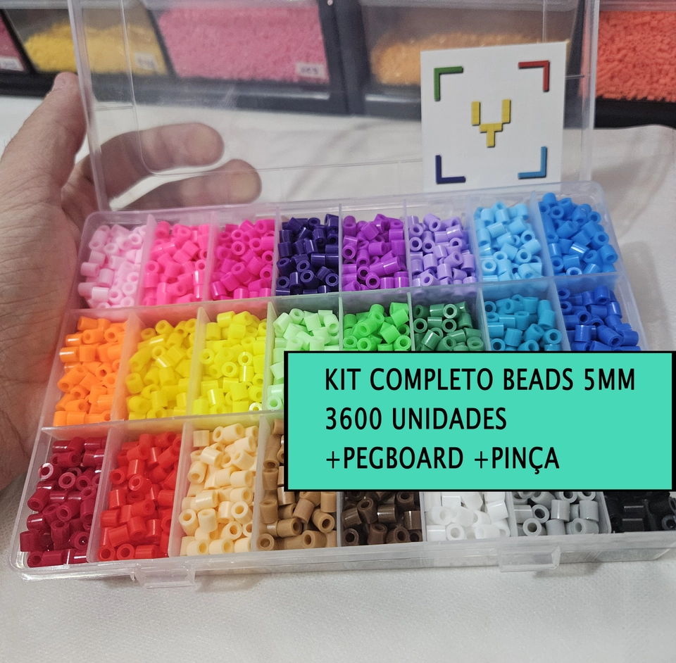 Kit Completo Hama Beads 5mm - 24 cores - c/ Caixa Organizadora